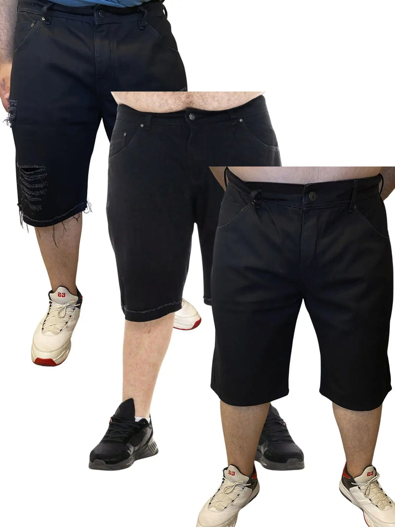 3 Pcs Plus Size Men's Kit-Basic Black Jeans Shorts with Toe Shed Bar