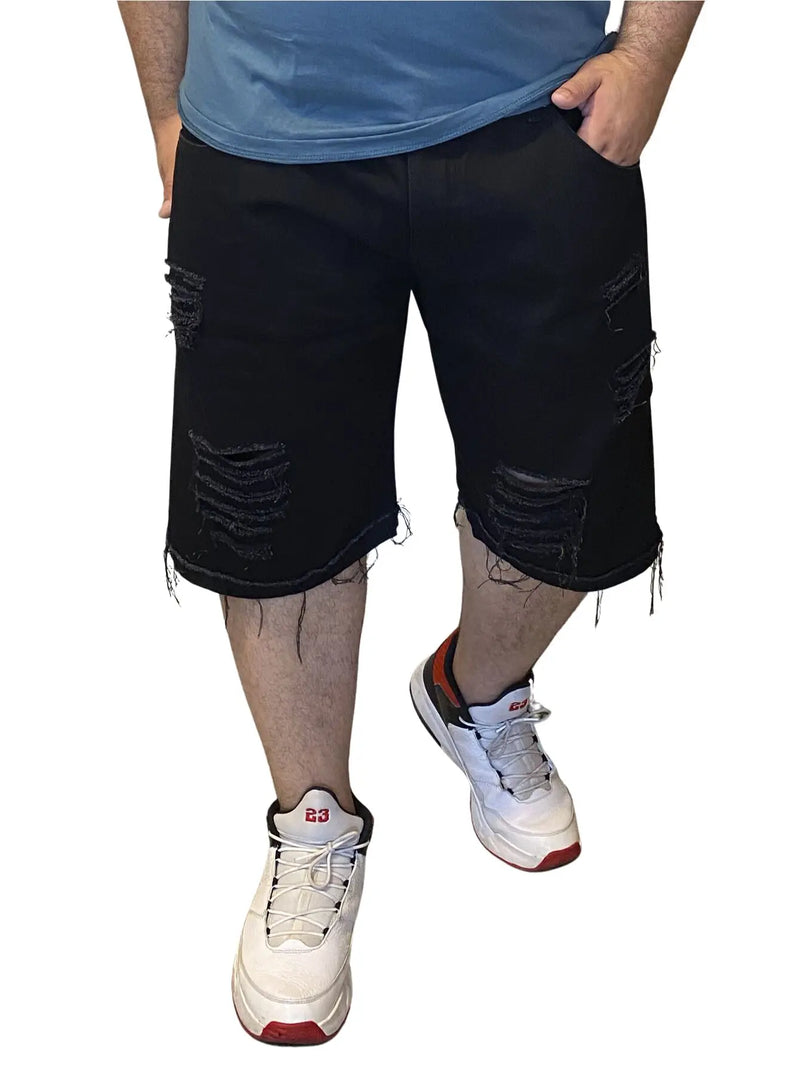 3 Pcs Plus Size Men's Kit-Basic Black Jeans Shorts with Toe Shed Bar